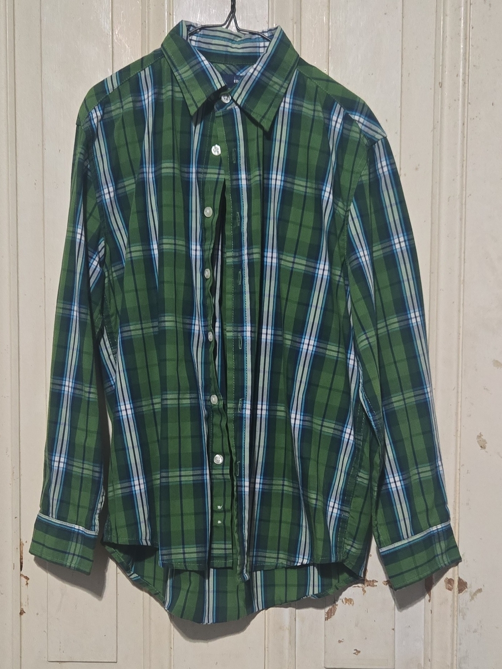 Youth Male Green Plaid Button-Up Shirt